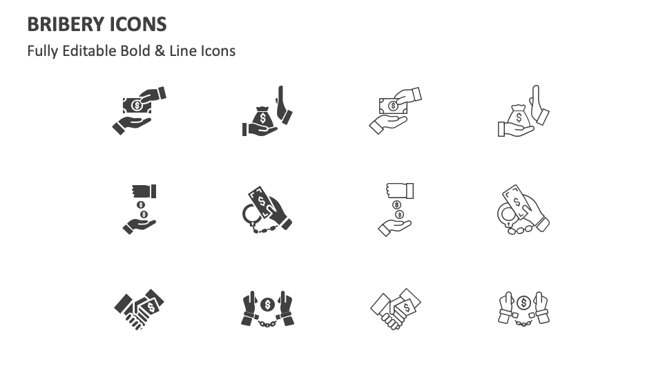 Bribery Icons For PowerPoint And Google Slides PPT Slides